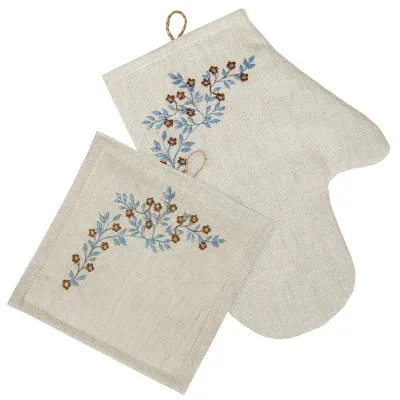 Набір Подарунковий К-428 з вишивкою Коричневі квіти прихватка та рукавичка ТМ Ярослав